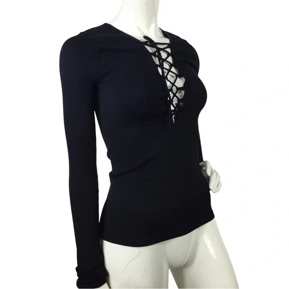 Free People Ribbed Long Sleeve Top Black M/L - Picture 15 of 15